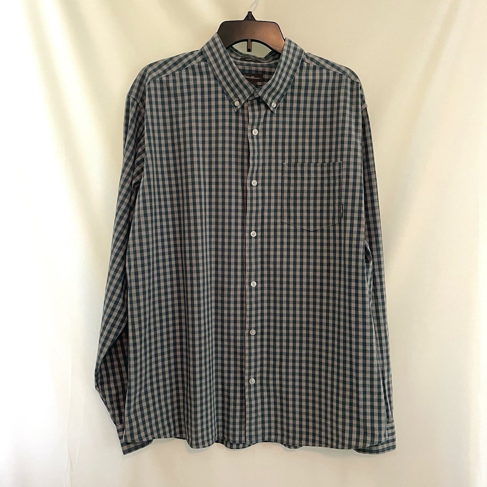 Eddie Bauer Men's Cotton Shirt Size XXL Green Check Button Down Outdoors Casual